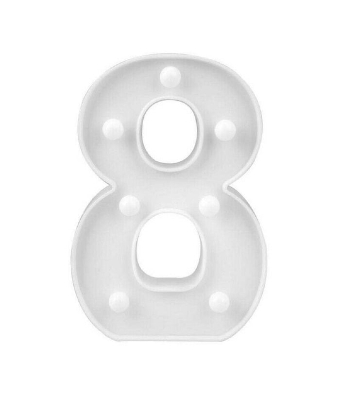 Numero 8 Luminoso Bianco A Led Decoro Per Eventi Feste Luce Calda 3000k 16x3cm         