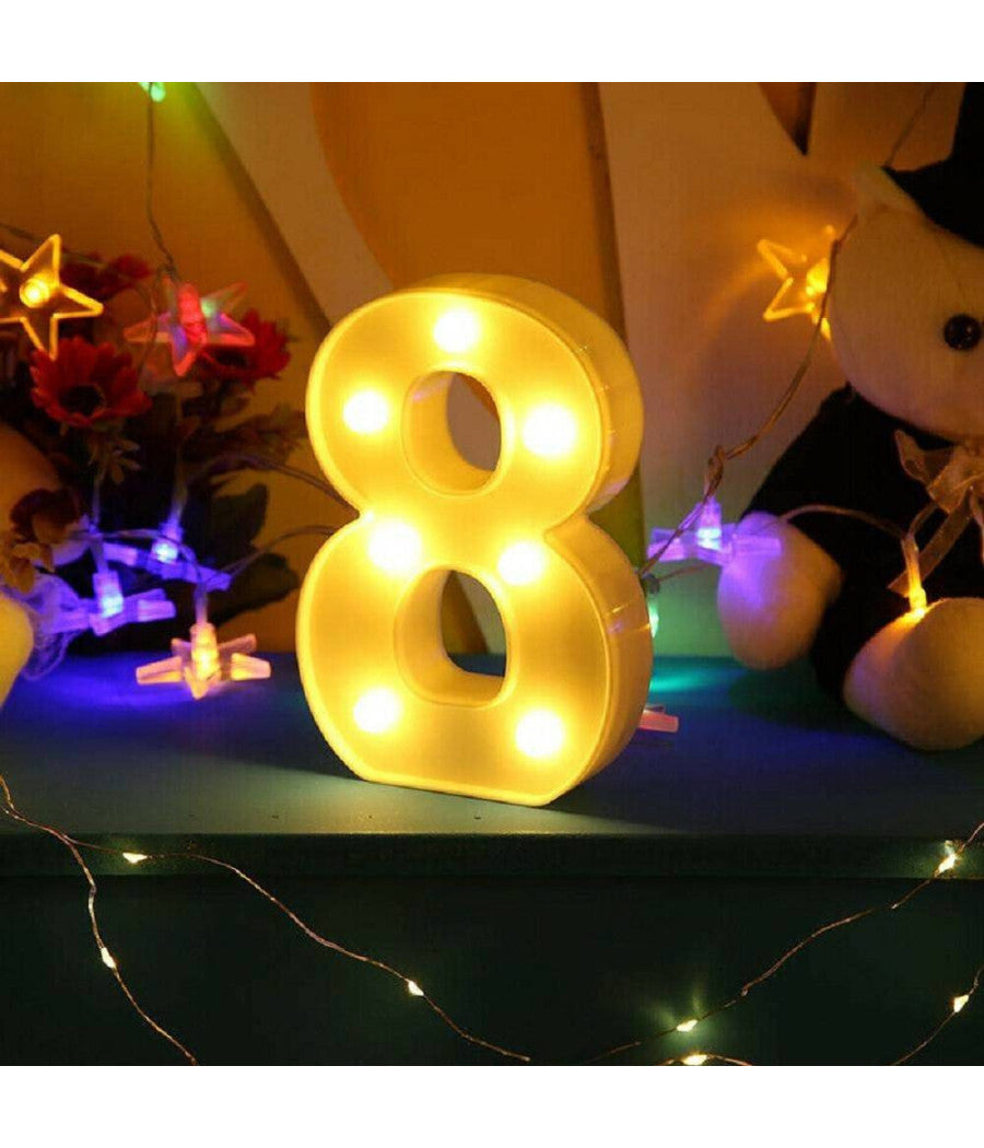 Numero 8 Luminoso Bianco A Led Decoro Per Eventi Feste Luce Calda 3000k 16x3cm         