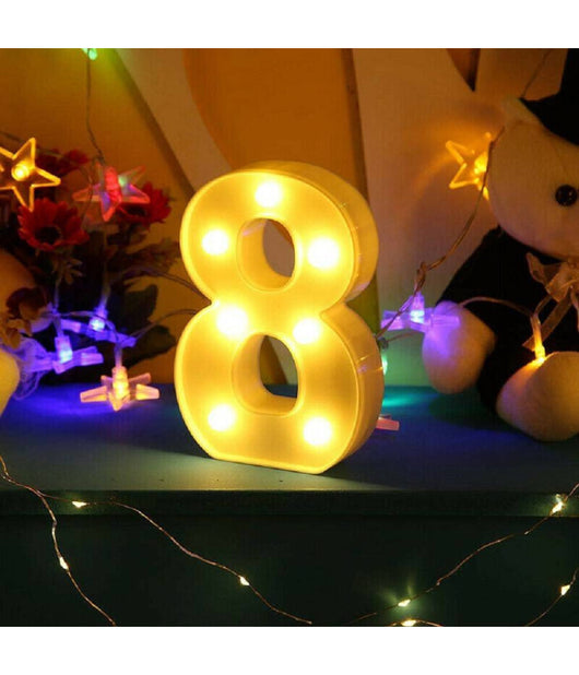 Numero 8 Luminoso Bianco A Led Decoro Per Eventi Feste Luce Calda 3000k 16x3cm         