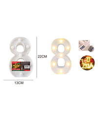 Numero 8 Luminoso Con Luci Led A Batteria Decorazioni Per La Casa Dim. 22 Cm         