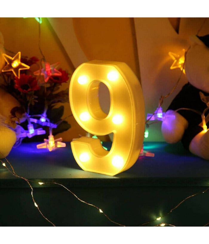 Numero 9 Luminoso Bianco A Led Decoro Per Eventi Feste Luce Calda 3000k 16x3cm         