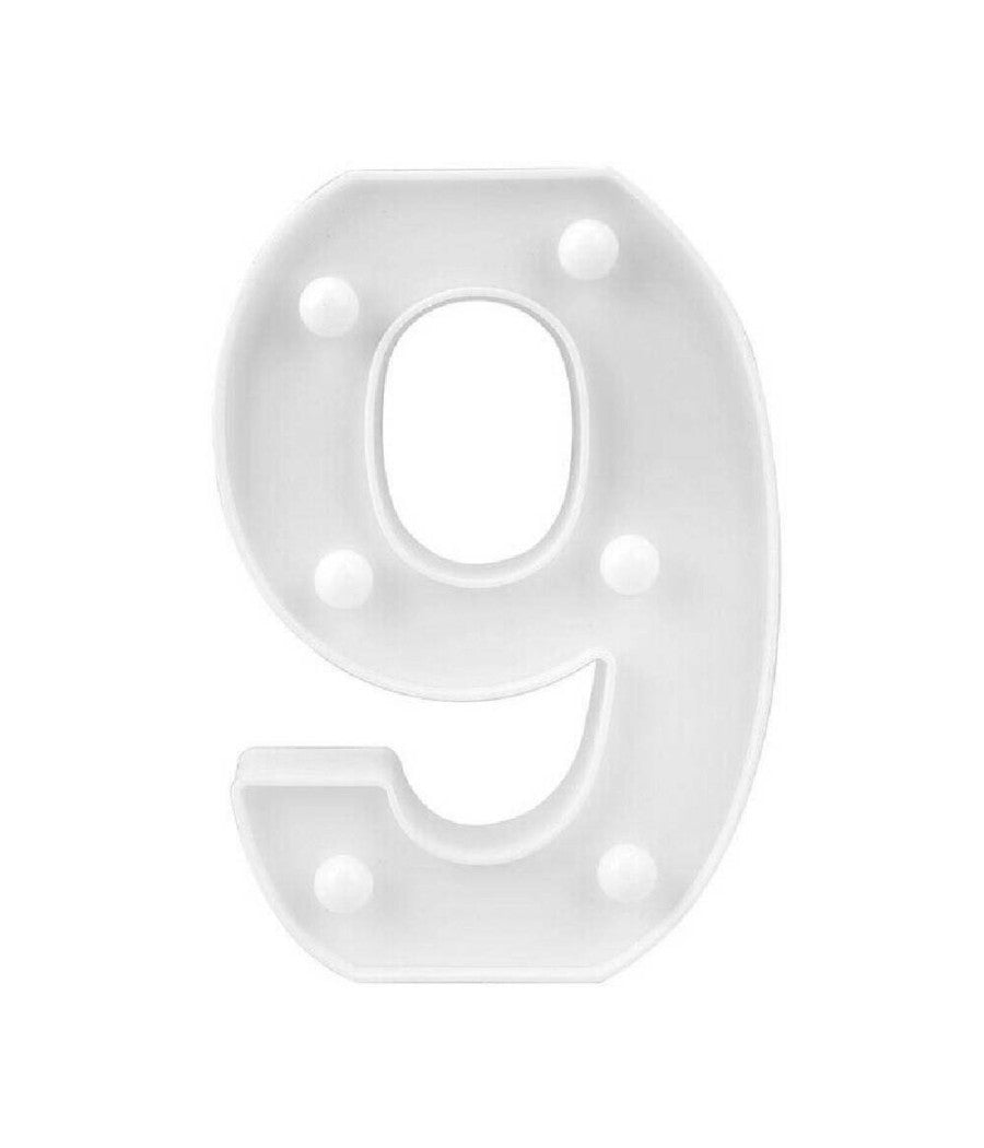 Numero 9 Luminoso Bianco A Led Decoro Per Eventi Feste Luce Calda 3000k 16x3cm         