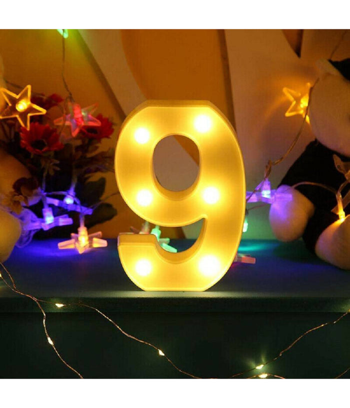 Numero 9 Luminoso Bianco A Led Decoro Per Eventi Feste Luce Calda 3000k 16x3cm         