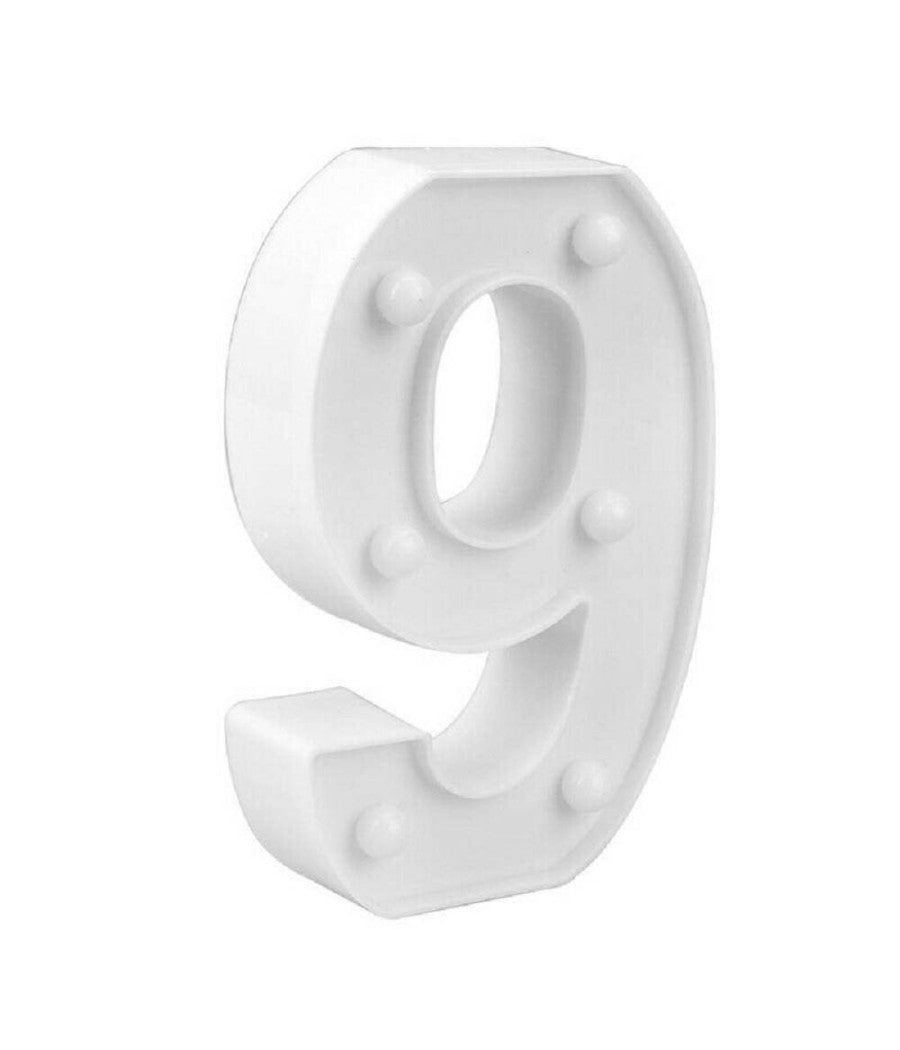 Numero 9 Luminoso Bianco A Led Decoro Per Eventi Feste Luce Calda 3000k 16x3cm         