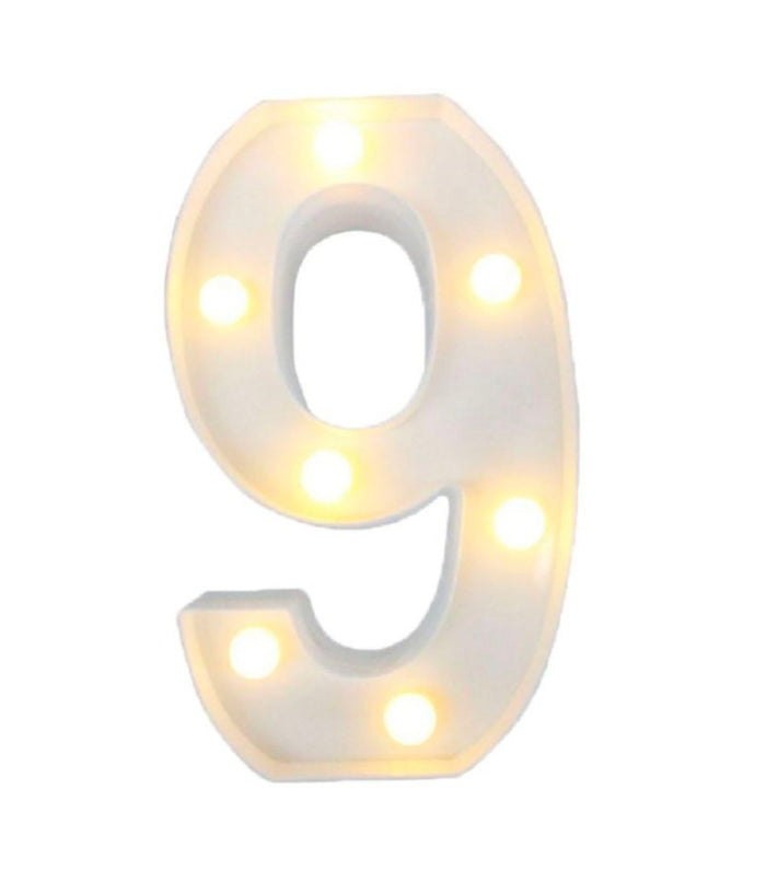 Numero 9 Luminoso Con Luci Led A Batteria Decorazioni Per La Casa Dim. 22 Cm         