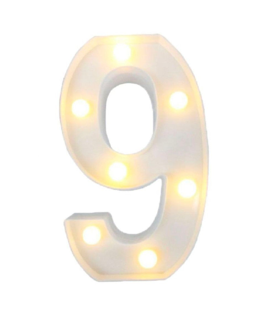 Numero 9 Luminoso Con Luci Led A Batteria Decorazioni Per La Casa Dim. 22 Cm         