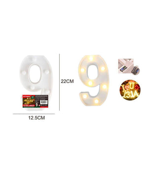 Numero 9 Luminoso Con Luci Led A Batteria Decorazioni Per La Casa Dim. 22 Cm         
