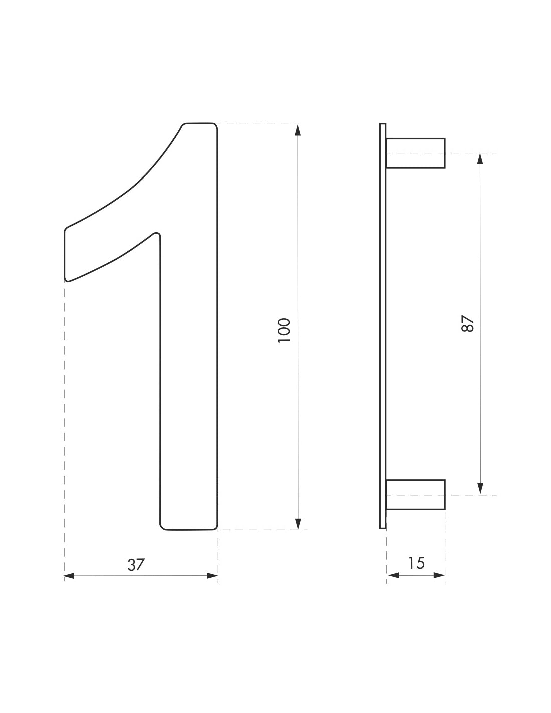 Targa numero civico 1 acciaio inox 304, altezza 100mm, per fissaggio a muro, con distanziatori - THIRARD