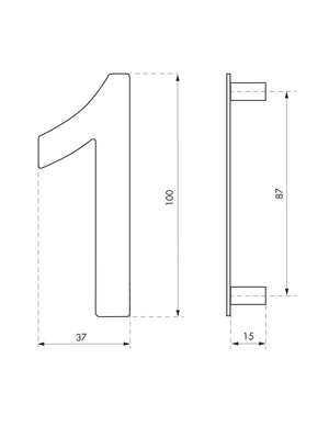 Targa numero civico 1 acciaio inox 304, altezza 100mm, per fissaggio a muro, con distanziatori - THIRARD
