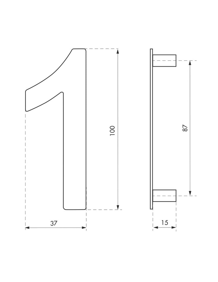 Targa numero civico 1 acciaio inox 304, altezza 100mm, per fissaggio a muro, con distanziatori - THIRARD