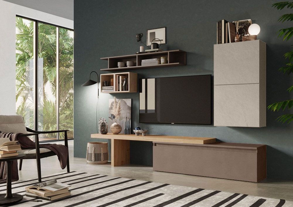 Parete attrezzata moderna finitura Argilla, Cadiz e Bronzo, Made in Italy ZLCINFNCOMP2A