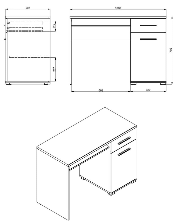 Scrivania moderna per cameretta, finitura Rovere  ZFM36680011