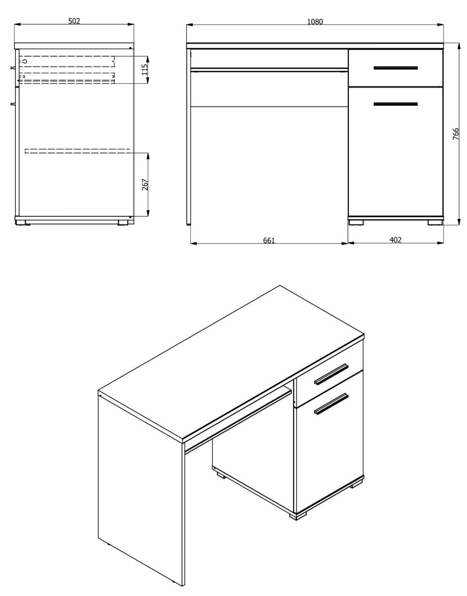 Scrivania moderna per cameretta, finitura Rovere  ZFM36680011
