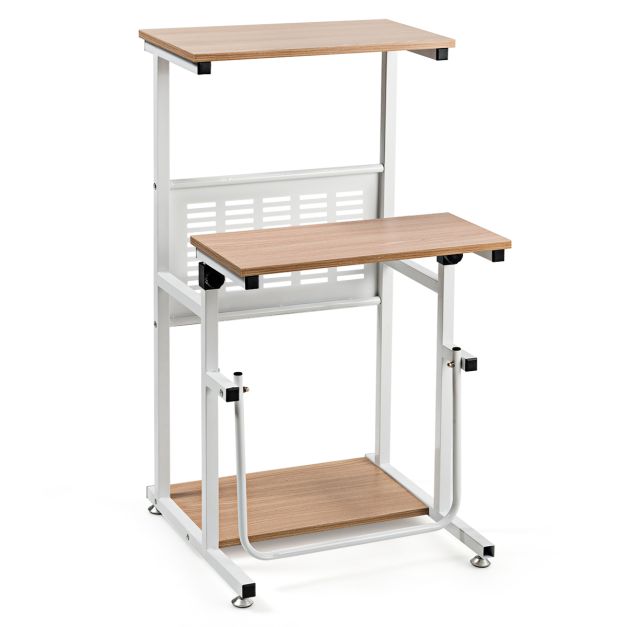 Tavolo per computer Sit-Stand Scrivania per computer regolabile in altezza Postazione di lavoro con supporto per stampante 55 x 53 x (68-98) cm Naturale 20_0009458