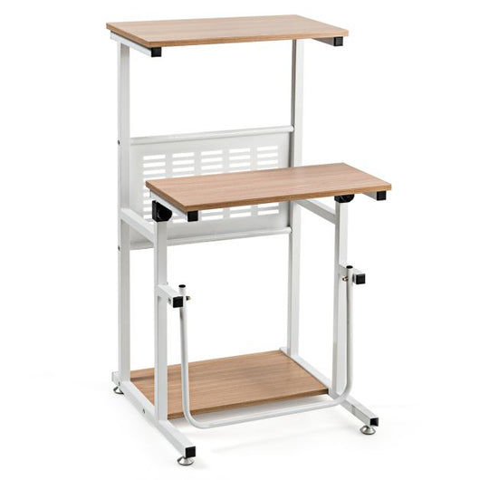 Tavolo per computer Sit-Stand Scrivania per computer regolabile in altezza Postazione di lavoro con supporto per stampante 55 x 53 x (68-98) cm Naturale 20_0009458