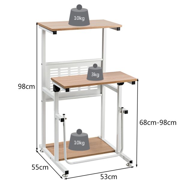 Tavolo per computer Sit-Stand Scrivania per computer regolabile in altezza Postazione di lavoro con supporto per stampante 55 x 53 x (68-98) cm Naturale 20_0009458