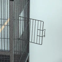 Doppia Gabbia per Uccelli in Metallo di Alta Qualità con Vassoi Estraibili, Supporto Stabile con 4 Ruote e Ripiano, 95x45.5x102cm, Nero Grigio