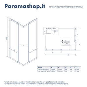 Box doccia estensibile 70-90x70-90 cm vetro 6mm stampato con profili in alluminio anodizzato | Nuuk