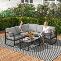 Set da Esterno 3 Pezzi con Divano 3 Posti Convertibile, Divano 2 Posti e Tavolino da Esterno, Grigio e Nero