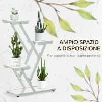 Scaletta Portavasi a 4 Livelli per Interni ed Esterni in MDF e Acciaio, 50.5x24x81 cm, Bianco