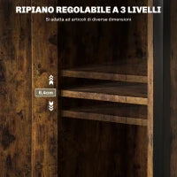 Comodino Industriale con 2 Ripiani e Scaffale Interno Regolabile, in Legno e Acciaio, 34x30x80 cm, Marrone