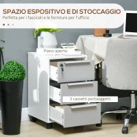 Schedario per Ufficio a 3 Cassetti con Chiavi di Sicurezza e 4 Ruote, in Legno, 40x40x63.5 cm, Bianco e Grigio