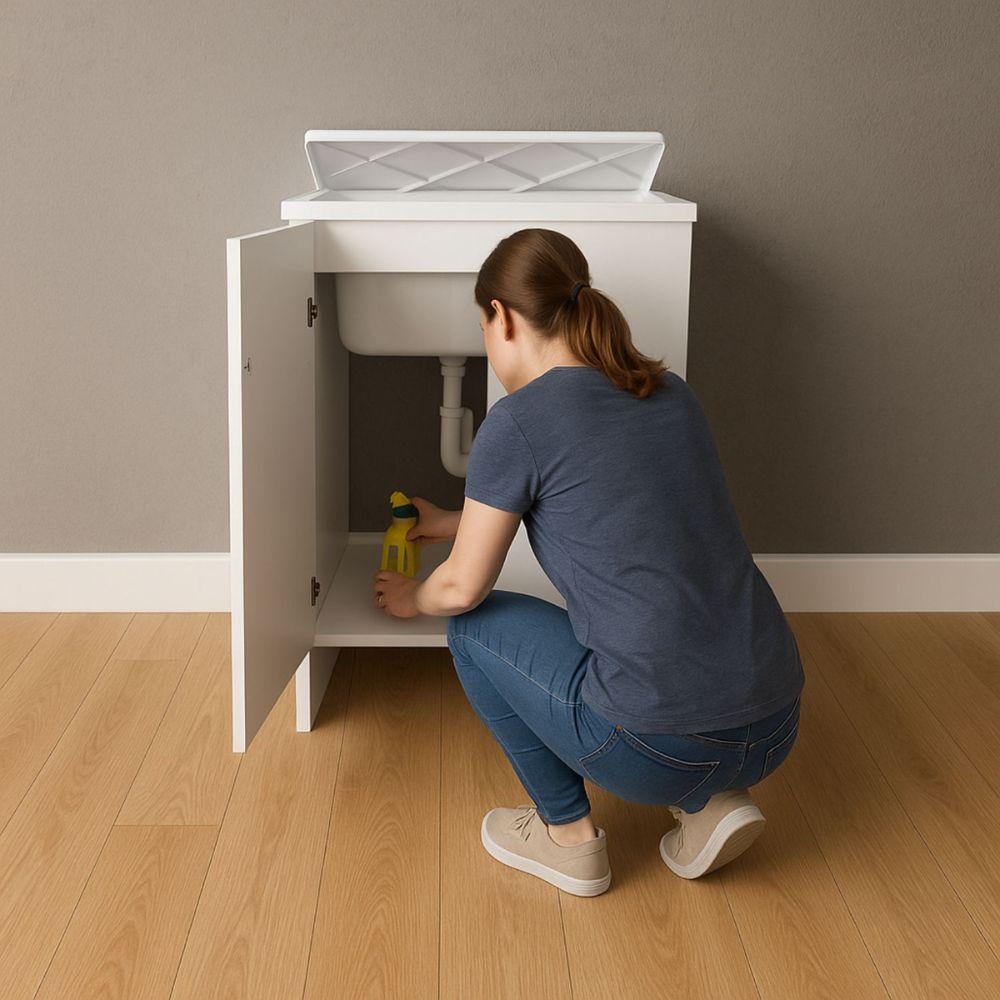 Lavatoio nobilitato vasca resina asse lavaggio 45x50x85 cm doppia anta 7002ak *** tinta bianco, confezione 1