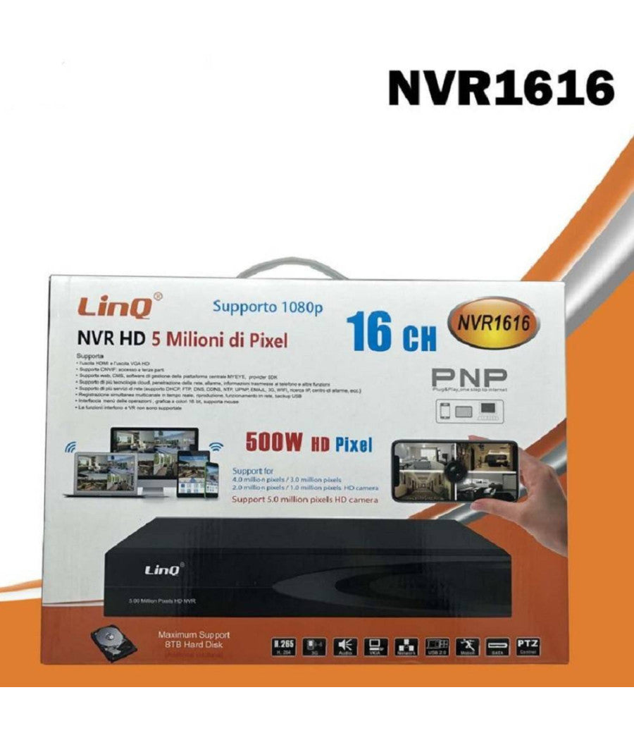 Nvr 16ch Canali Rec&live Full Hd 1080p Wifi H.264 H.265 Switch Poe 5mpx Nvr1616         