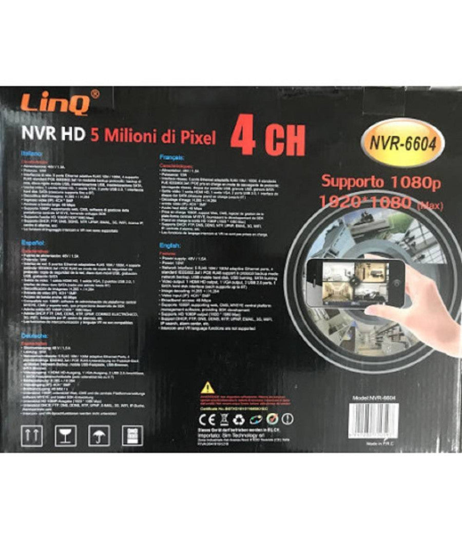 Nvr 4ch Canali Registratore Rec&live Full Hd 1080p Wifi H.264 H.265 P2p Nvr-6604         