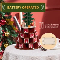 Calendario Avvento di Natale a Cono con Motivi a Tema e 10 Luci a LED, 22x22x35 cm, in Compensato, Rosso Verde e Giallo