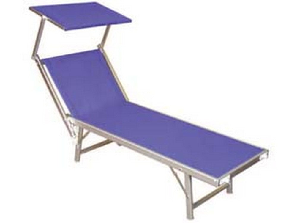 lettino alluminio piegh. pesante con parasole tessuto texilene blu - cm.61x184x38/100h. con viti inox cod:ferx.fer182010