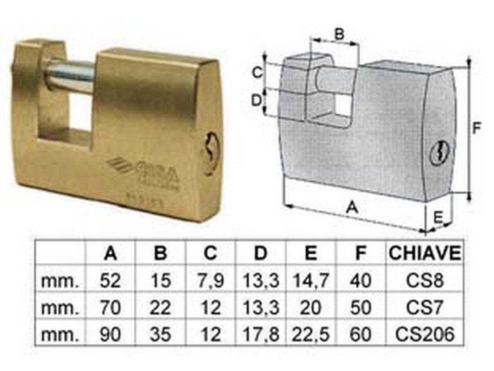 lucchetto rettangolare in ottone 21610 - mm.90 (art.21610900) cod:ferx.fer11754
