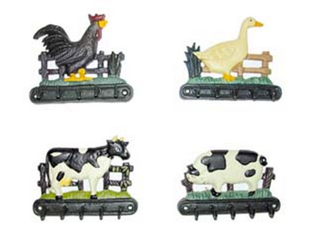 ganci appenditutto in ghisa decorati - in set da pz.4 decoro: gallo, maiale, mucca, oca cod:ferx.fer22262