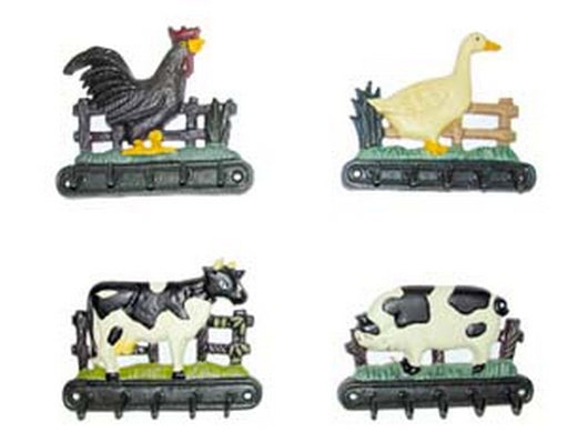 ganci appenditutto in ghisa decorati - in set da pz.4 decoro: gallo, maiale, mucca, oca cod:ferx.fer22262
