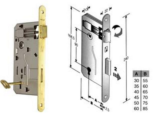 serratura a bussola da infilare bordo tondo ottonato - mm.60 bordo acciaio ottonato cod:ferx.fer57592