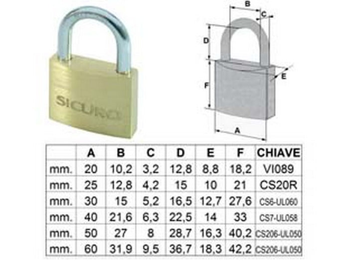 lucchetto tipo pesante ottone arco normale - mm.40 cod:ferx.fer51224