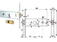 serratura infilare fasce catenaccio 2 mandate scrocco mm.44 h 801 mm.60 cod:ferx.fer51637