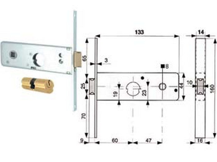 serratura infilare fasce catenaccio 2 mandate scrocco mm.44 h 801 mm.60 cod:ferx.fer51637