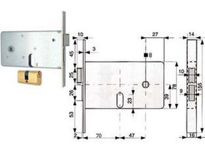 serrat. infilare fasce catenaccio 2 mandate scrocco separato mm.78 h 809 cod:ferx.fer52238