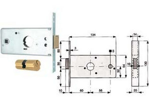 serratura infilare fasce caten. 1 mandata scrocco mm.64 h 288600 mm.60 cod:ferx.fer53426