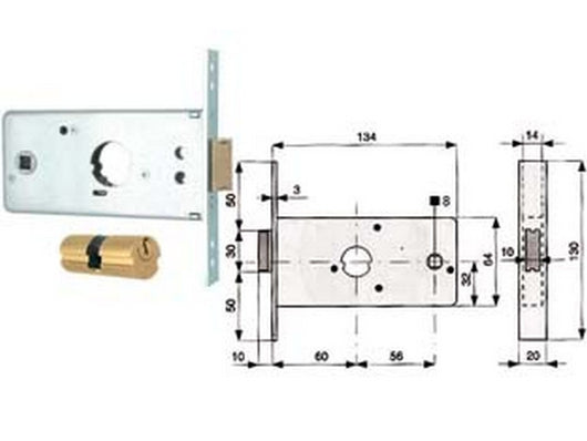 serratura infilare fasce caten. 1 mandata scrocco mm.64 h 288600 mm.60 cod:ferx.fer53426