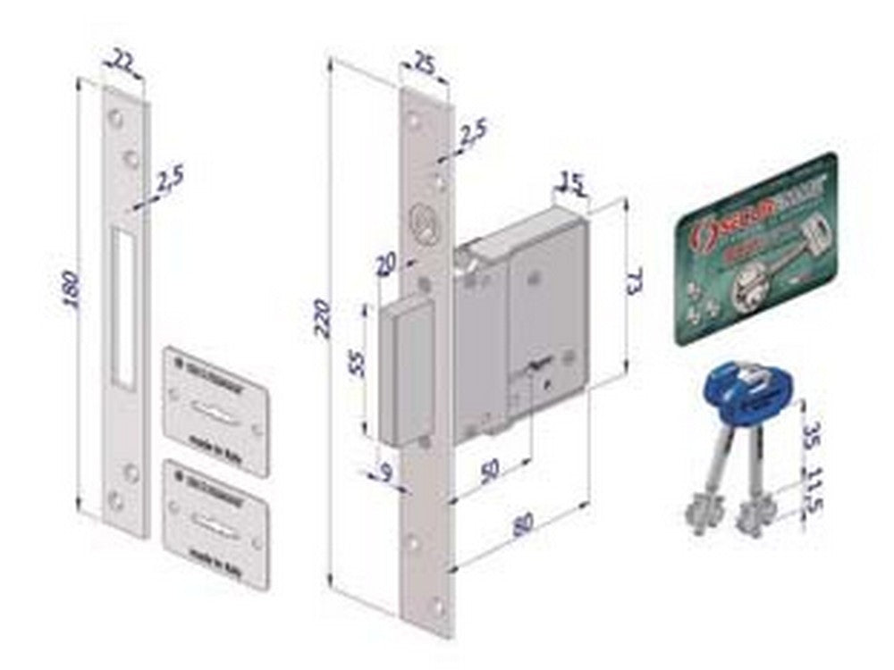 serratura infilare a doppia mappa 2001 - mm.50 (2001xzb5025a32) cod:ferx.fer63258