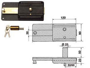 ferroglietto con catenaccio 6 mandate con cilindro fisso 220cf - mm.60 (220/cf) cod:ferx.fer69038