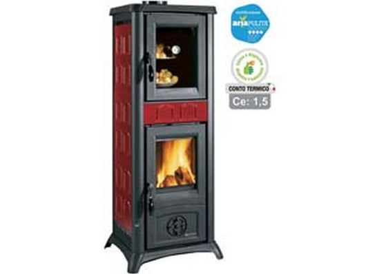 stufa a legna gemma con forno 7,2 kw elegance bordeaux (conto termico) - misure cm.46,0x49,5x120,7h. - peso kg.121 cod:ferx.fer96867