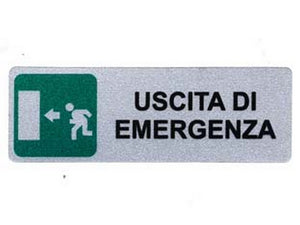 targhetta adesiva "uscita di emergenza" (freccia a sinistra) - cm.15x5h. cod:ferx.fer98397