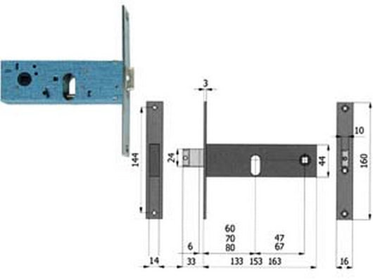 serratura da infilare per fasce catenaccio e scrocco mm.44 h - mm.80 interasse mm.67 (890) cod:ferx.fer111287