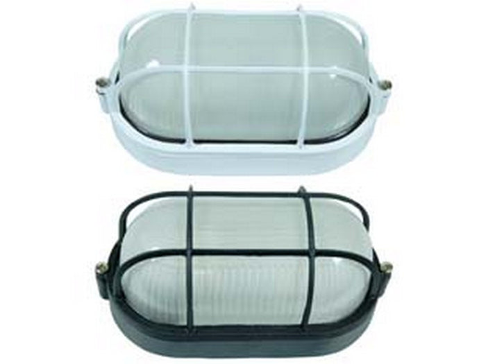 plafoniera ovale con gabbia in alluminio per esterno - 60w ip54 mm.210x107x95h. bianco cod:ferx.fer102827