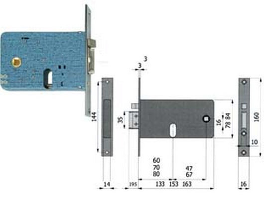 elettroserratura infilare per fasce catenaccio e scrocco mm.84 h - mm.60 interasse mm.47 (377) cod:ferx.fer111362