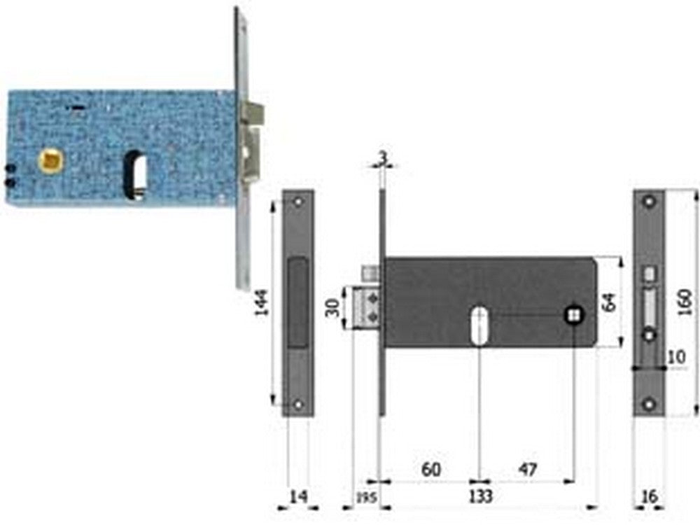 elettroserratura infilare per fasce catenaccio e scrocco mm.64 h 388 - mm.60 interasse mm.47 (388) cod:ferx.fer111935