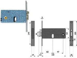 elettroserratura infilare per fasce catenaccio e scrocco mm.64 h 388 - mm.60 interasse mm.47 (388) cod:ferx.fer111935